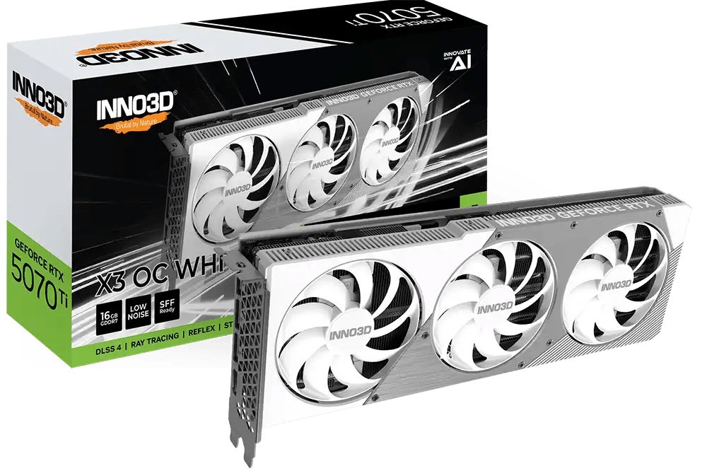 INNO3D GeForce RTX 5070 Ti X3 OC WHITE Graphic Card | N507T3 - 16D7X - 176068W - Vektra Computers LLC INNO3D GeForce RTX 5070 Ti X3 OC WHITE Graphic Card | N507T3 - 16D7X - 176068W - Vektra Computers LLC